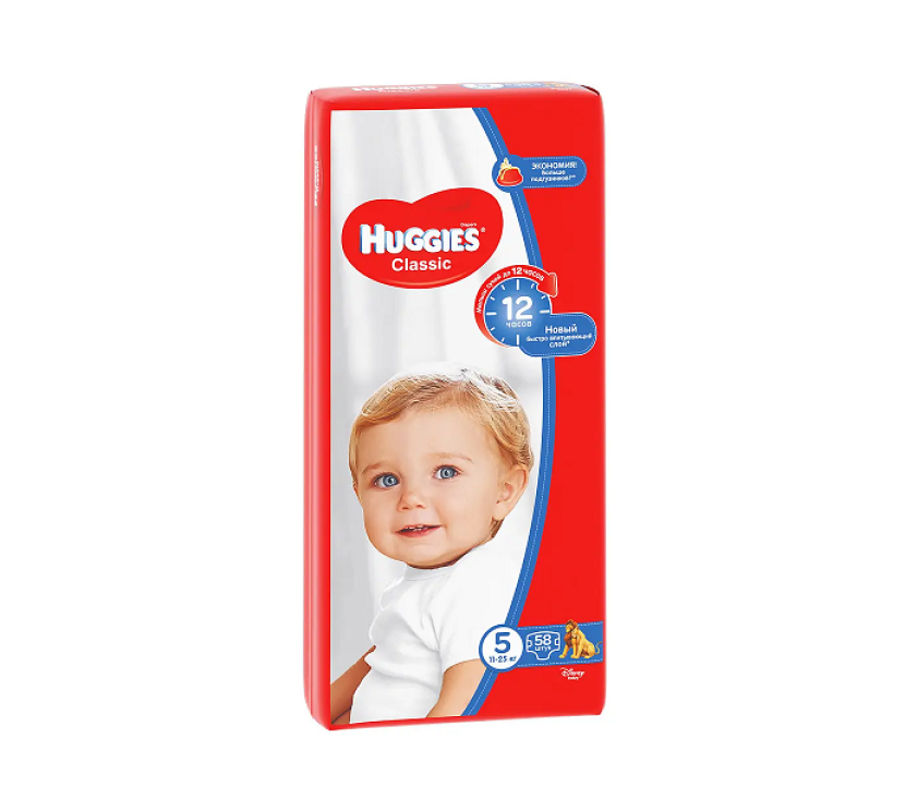 Подгузники Huggies Classic 5  11-25кг, 58 шт