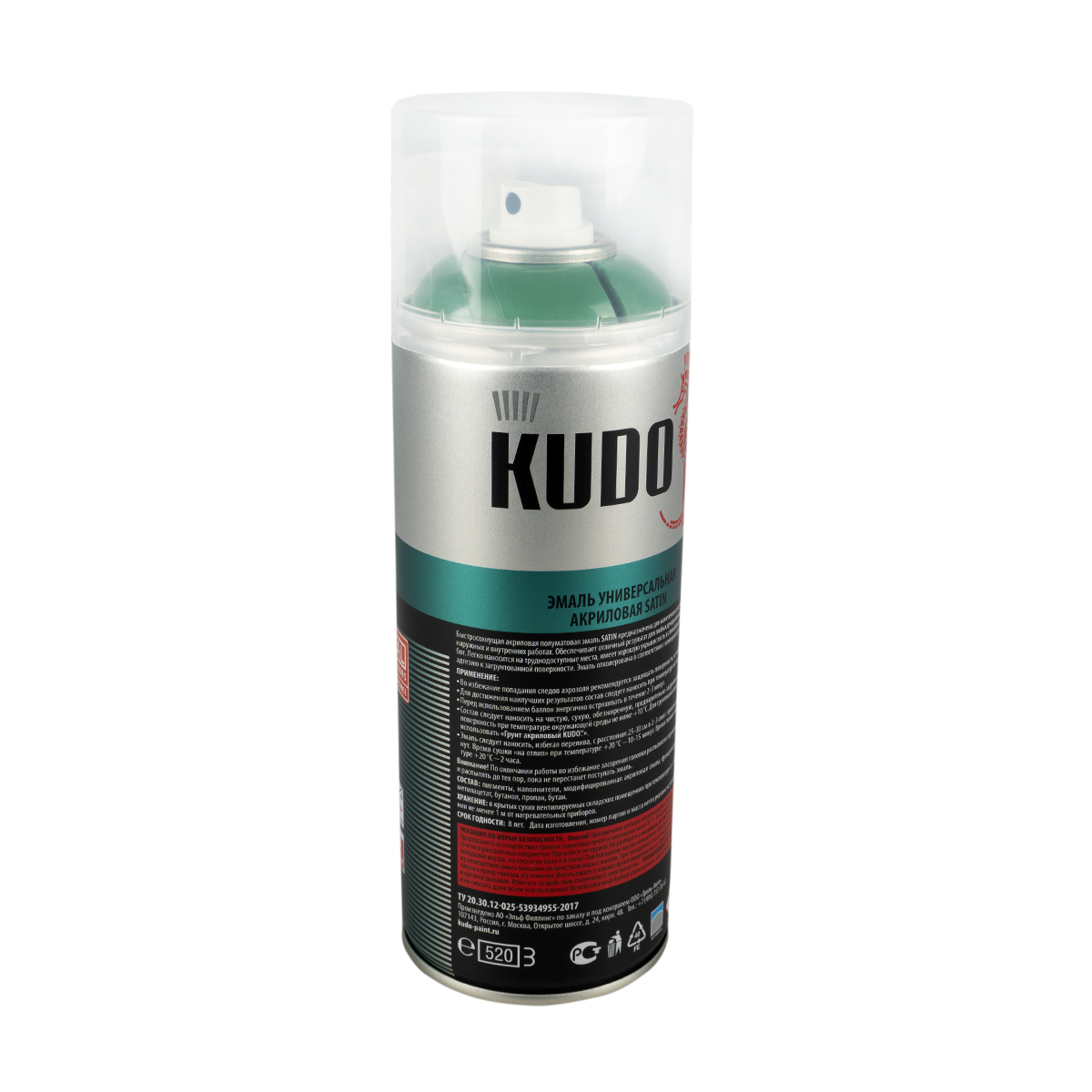 Аэрозольная акриловая краска Kudo Satin KU-0A6029, 520 мл, RAL 6029, зеленая