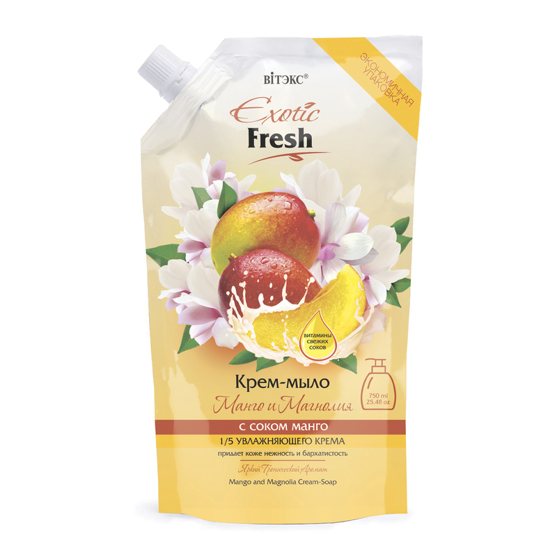 Крем-мыло Манго и Магнолия Biтэкс Exotic Fresh 750 мл дой-пак