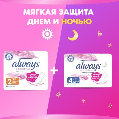 Прокладки гигиенические ультратонкие ALWAYS Ultra Sensitive Normal Plus Single 10шт ПрКор