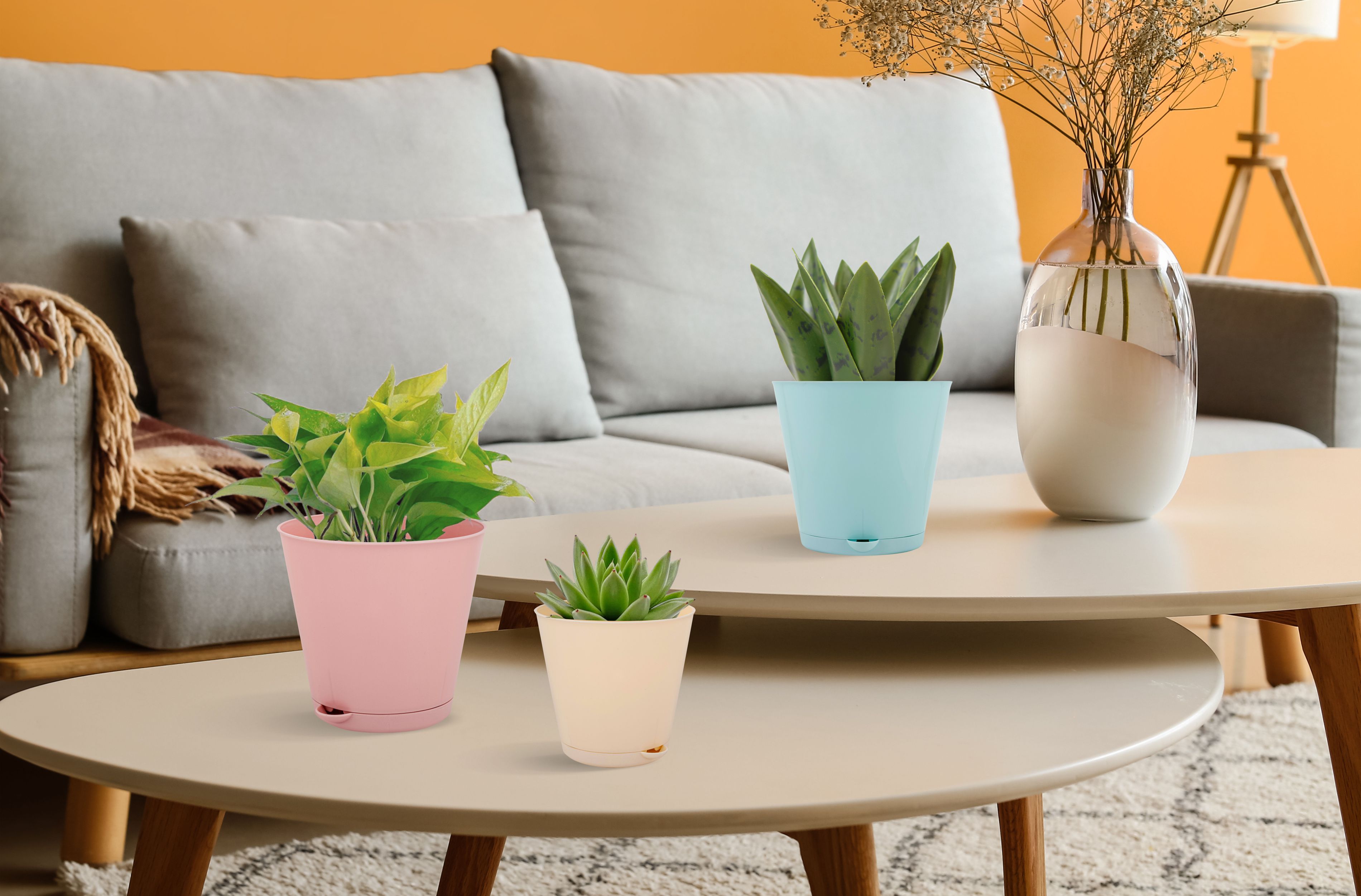 Горшок для цветов InGreen Easy Grow, D 226 мм, 5 л, с прикорневым поливом, небесный
