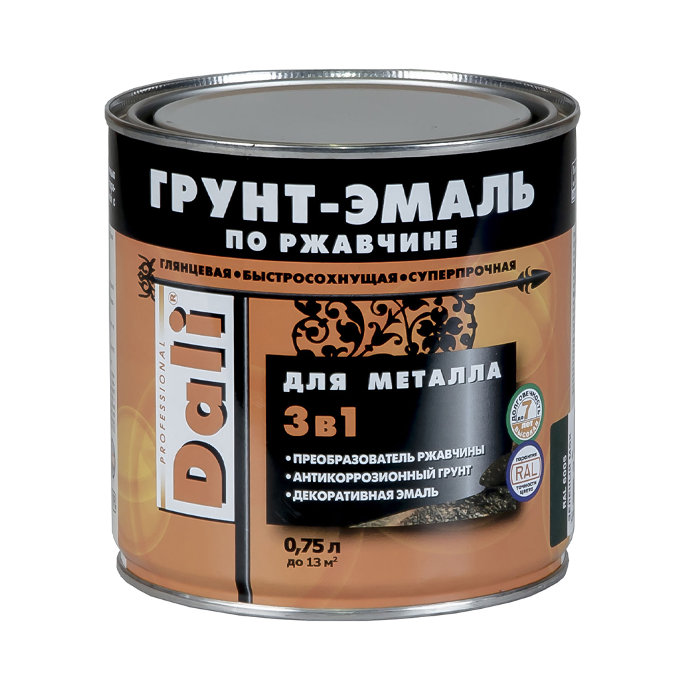 Грунт-эмаль по ржавчине Dali 3 в 1 зеленая RAL 6029 0.75 л