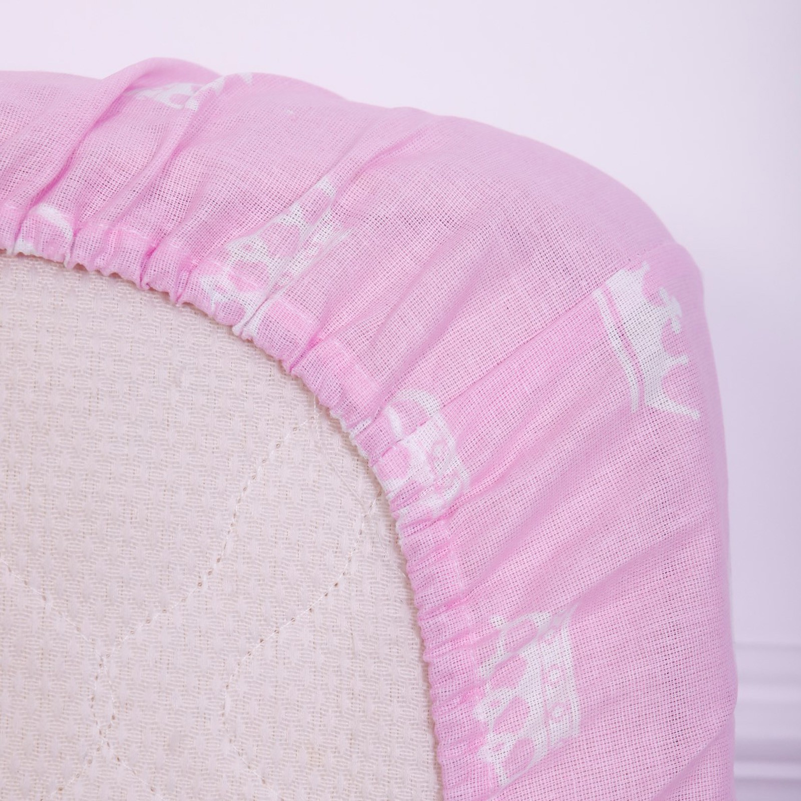 КПБ BABY Короны розовый 112х147 см,60х120 см на резинке, 40х60 см,бязь 125 гр/м,хл100