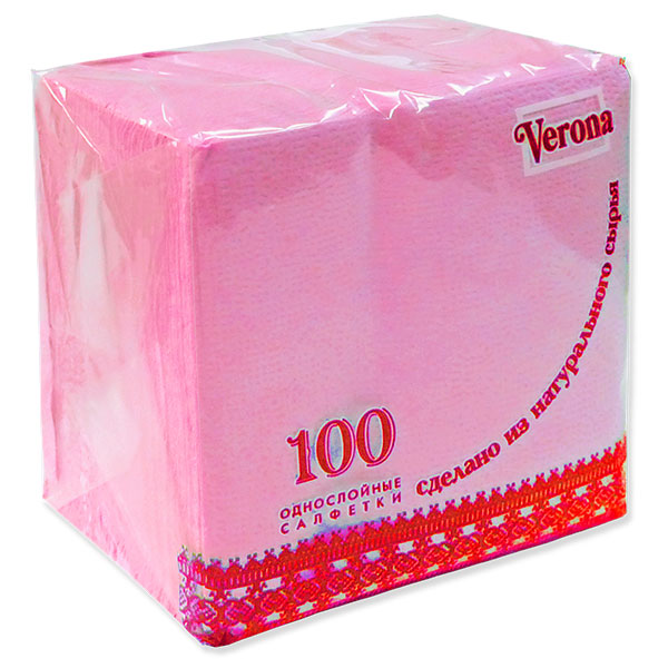 Салфетки бумажные 24*24см 1сл 100шт РОЗОВЫЕ Verona