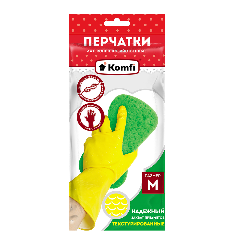 Перчатки хозяйственные латексные M желтые, Komfi