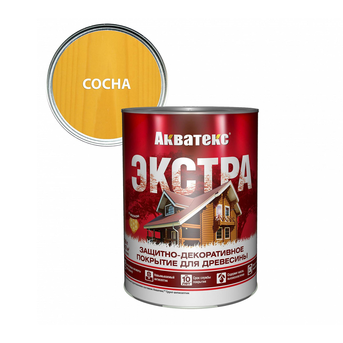 Защитно-декоративное покрытие для дерева Акватекс Экстра, полуглянцевое, 0,8 л, сосна