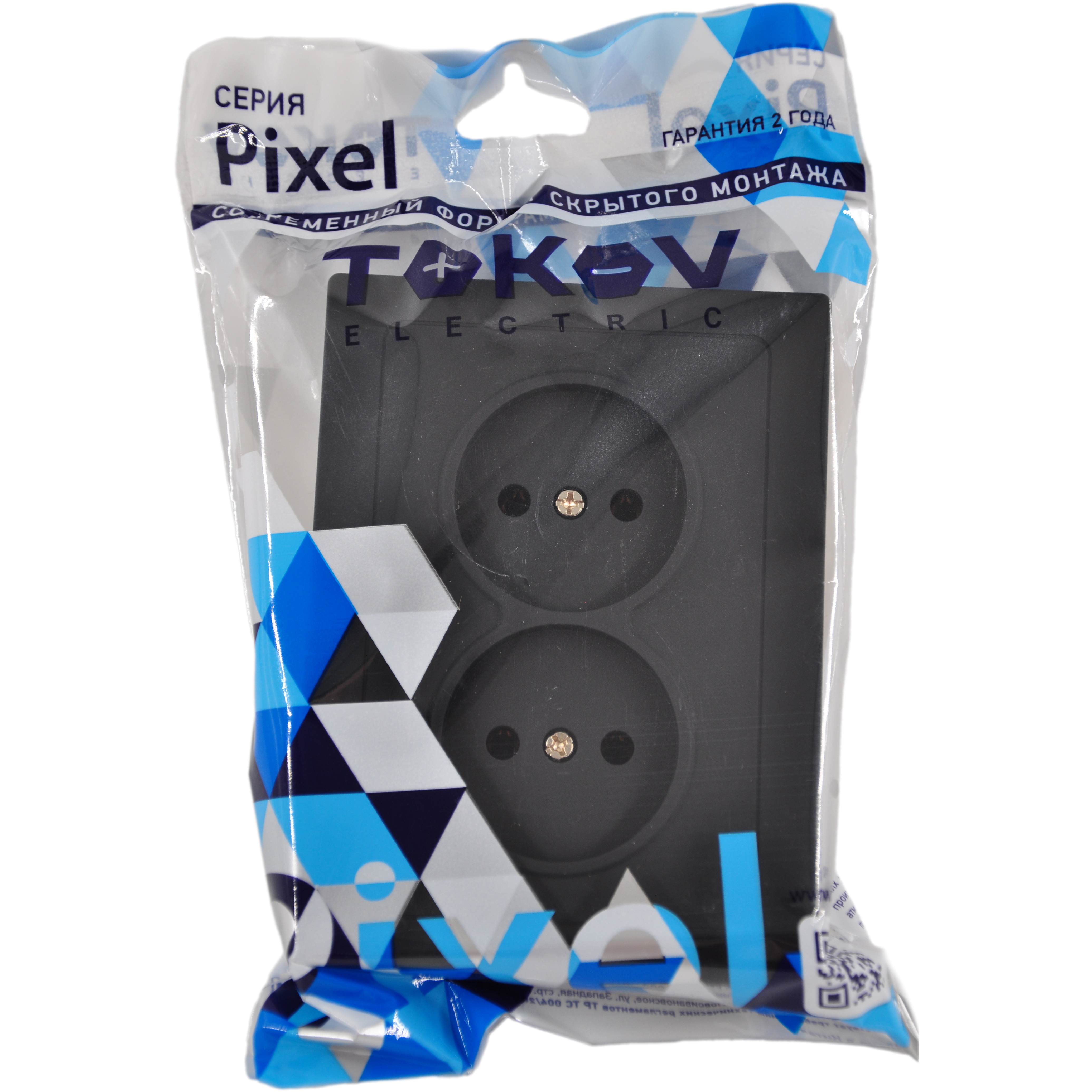 Розетка 2-м СП Pixel 16А IP20 без заземл. в сборе карбон TOKOV ELECTRIC TKE-PX-R2F-C14
