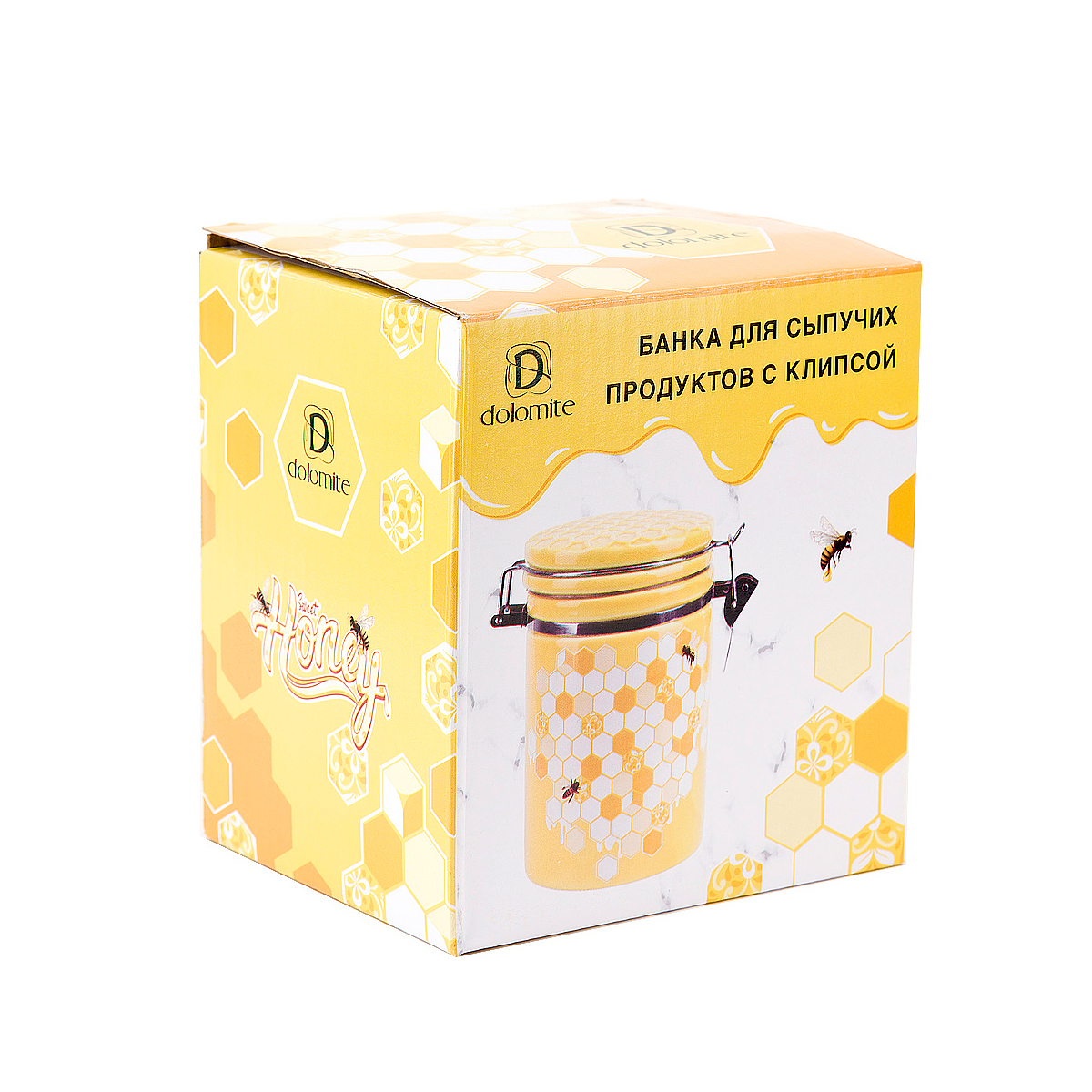 Банка для сыпучих продуктов Dolomite Honey, с клипсой, 630 мл, 14,5 x 10 x 14,5 см
