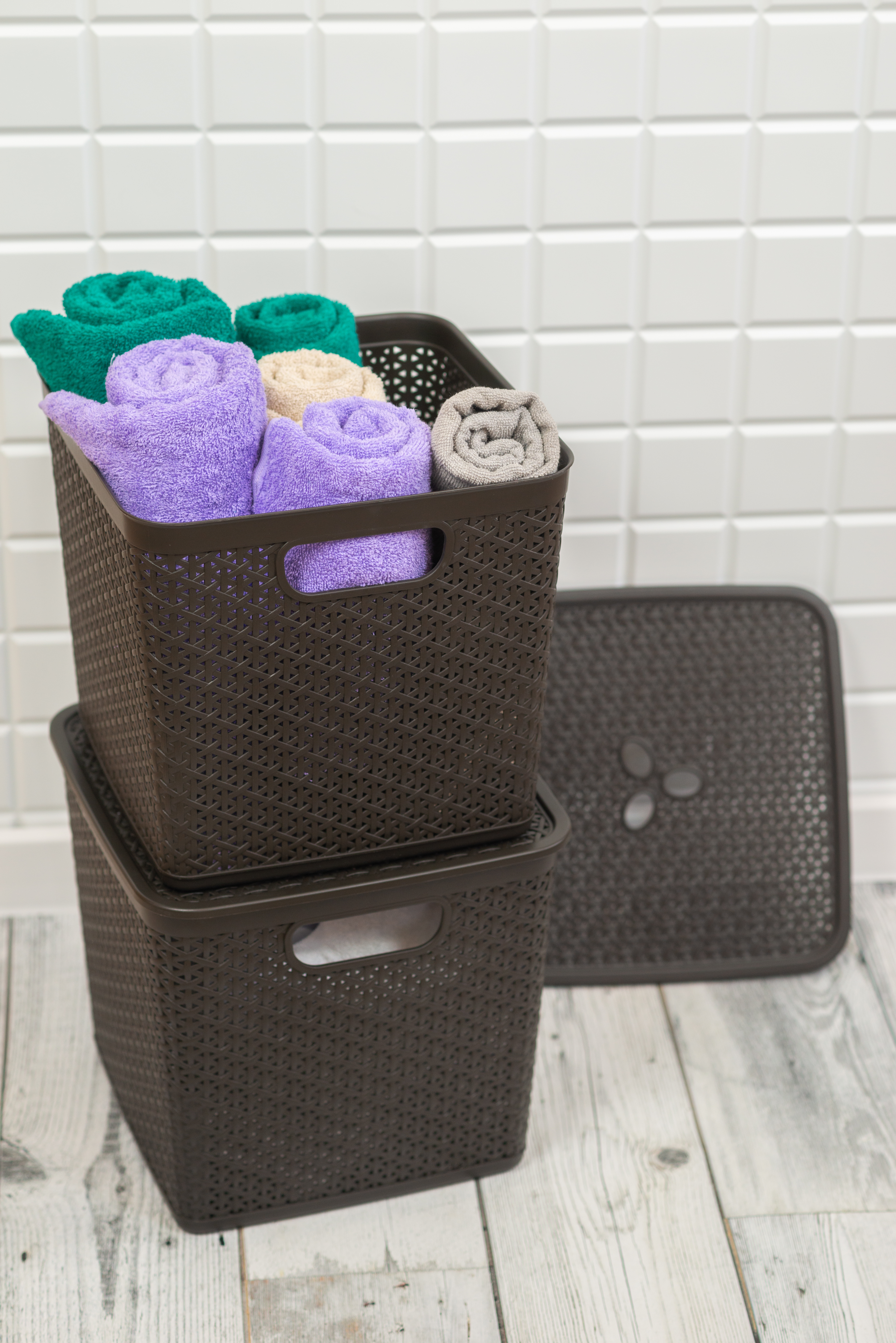 Корзина для хранения Keeplex Rattan со съемной крышкой 21л квадратная 31х31х28см темный каштан