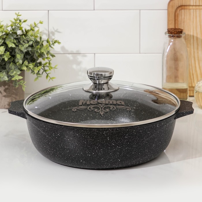 Жаровня 4 л "Гранит black Induction Pro". АП, индукция, стекл. крышка