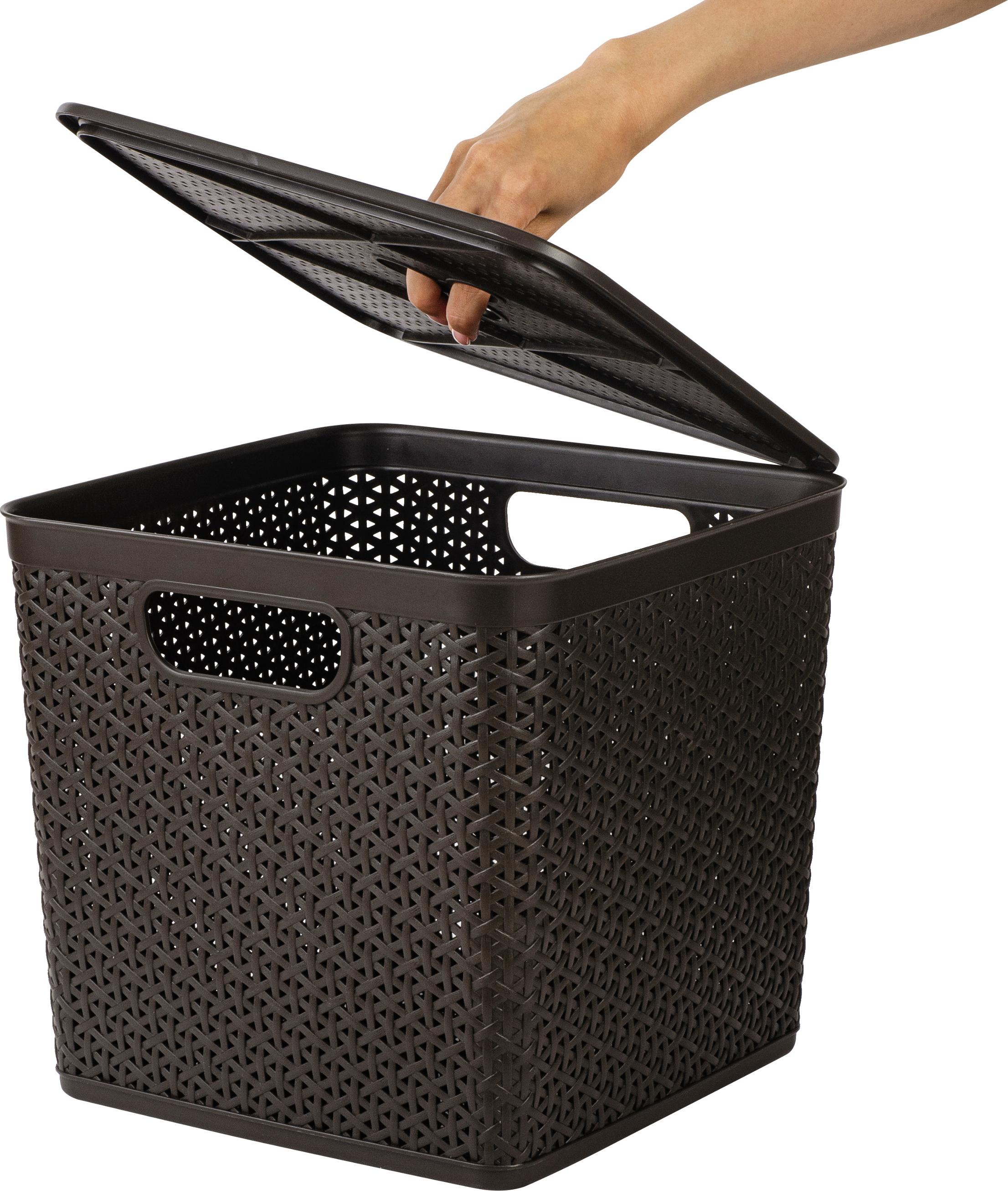 Корзина для хранения Keeplex Rattan со съемной крышкой 21л квадратная 31х31х28см темный каштан