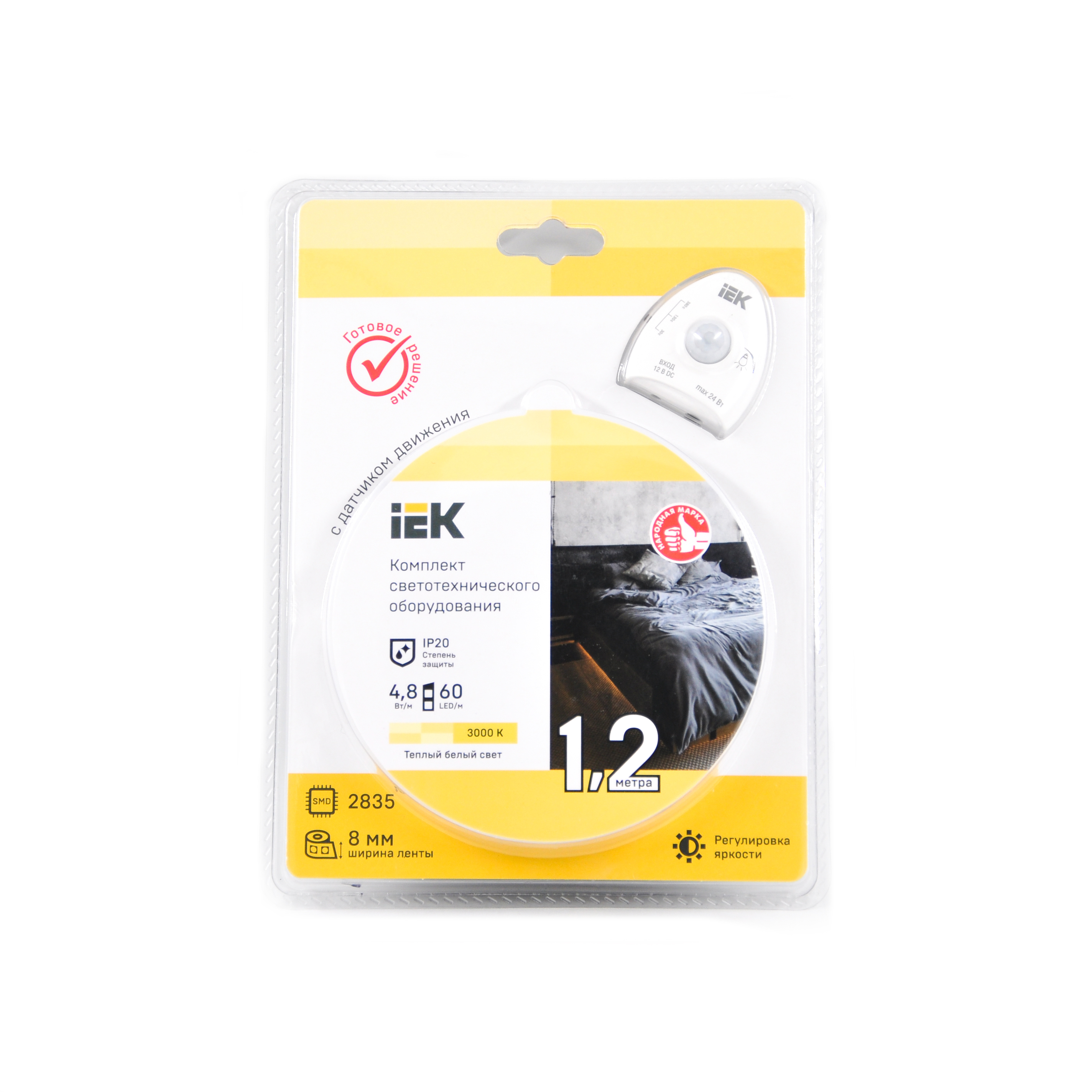 Комплект светодиодной подсветки Сделай сам DIY (лента LED 1.2м LSR-2835WW60-4.8-IP20-12В + драйвер + датчик движения) IEK 2LSR1-1-060-20-1-D12-S3