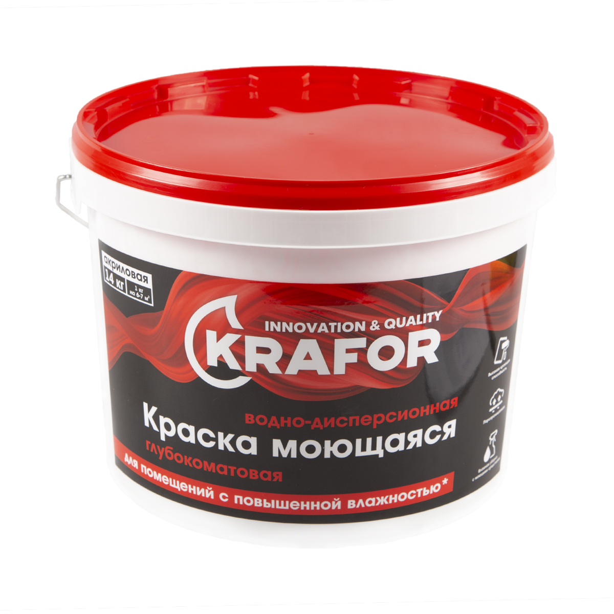Краска водно-дисперсионная интерьерная моющаяся Krafor, глубокоматовая, 14 кг, белая