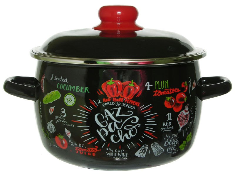 Кастрюля эмаль APPETITE Gazpacho, 3 л, с эмаль крышкой, с декором, сферическая форма
