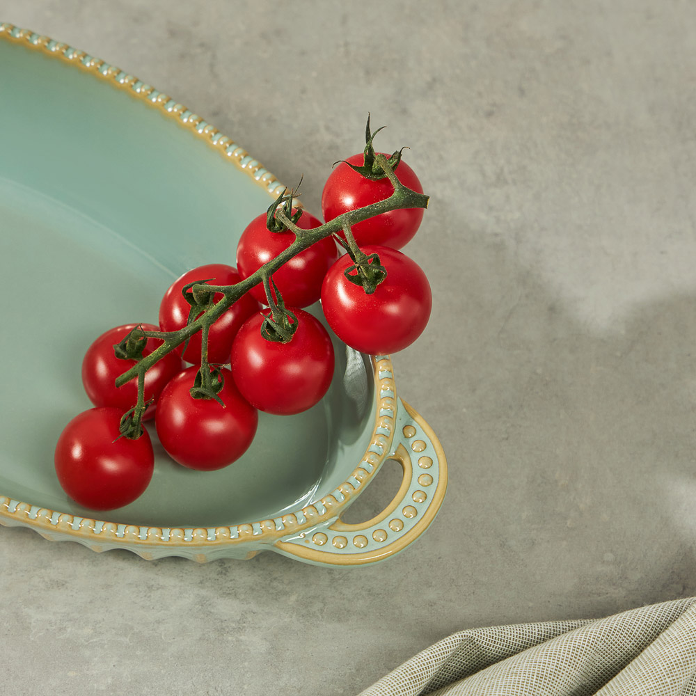 BY COLLECTION Форма для запекания и сервировки овал.с ручками, керамика, 33х16х5,5см, зел.