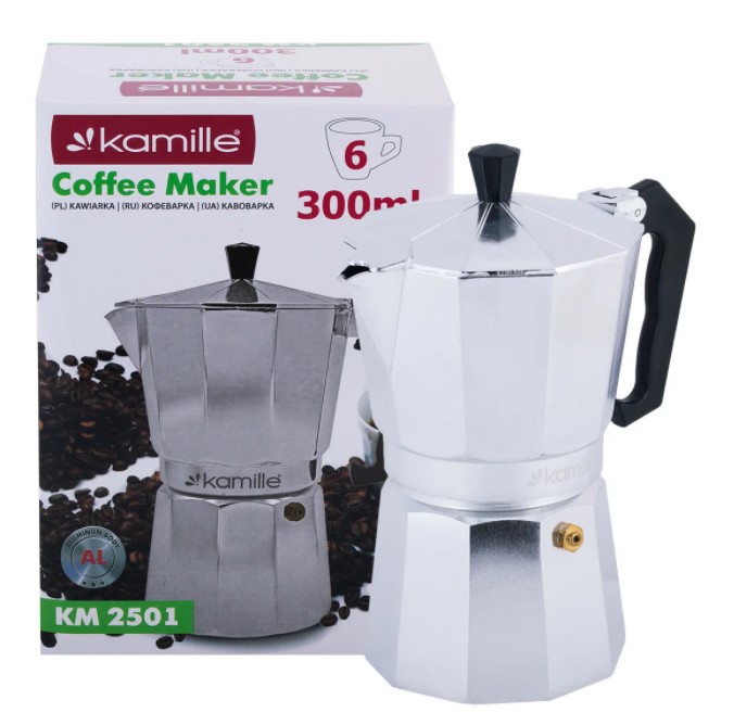 Кофеварка гейзерная мет. KAMILLE 300 мл (6 порций), алюминиевая