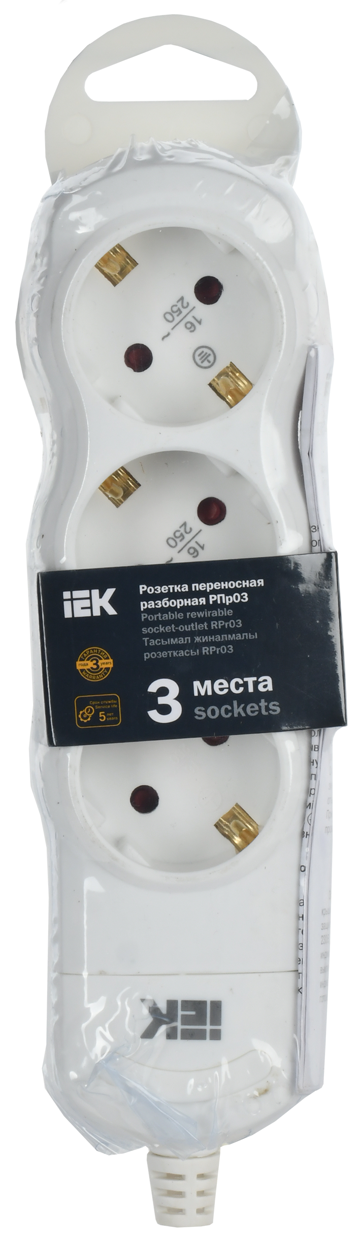 Колодка удлинителя 3-мест. с заземл. РПр03 IEK WYP10-D-KP-16-03-ZS-K01