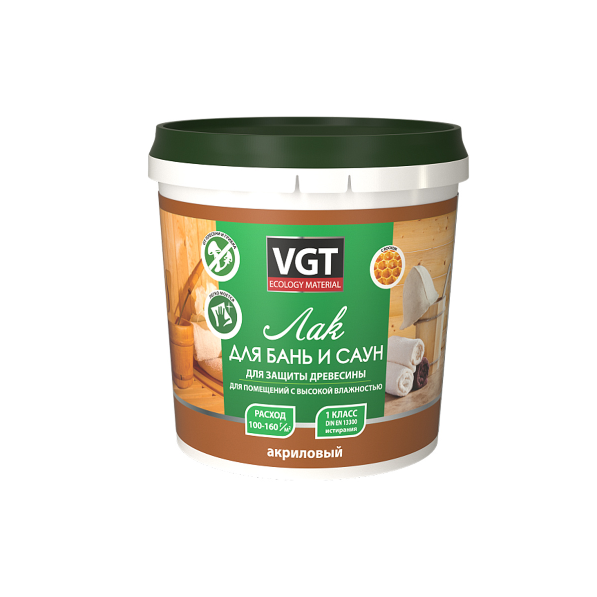 Лак для бань и саун VGT, акриловый, 0,9 кг