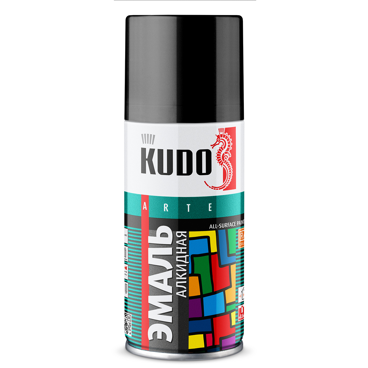 Аэрозольная алкидная краска Kudo KU-1002.1, глянцевая, 210 мл, RAL 9005, черная