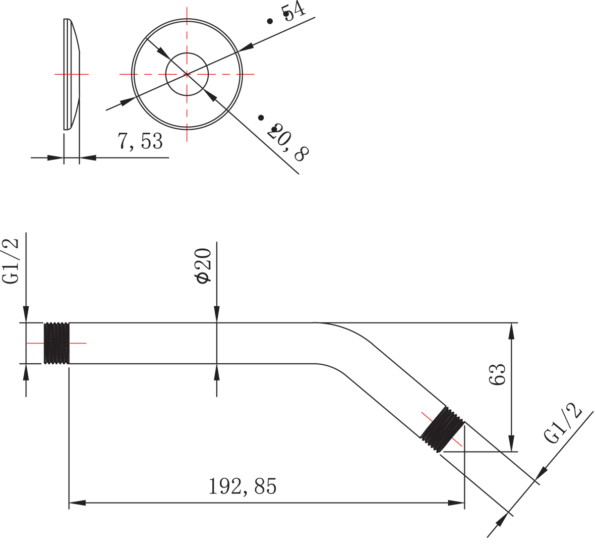 Держатель для лейки LM8031C настенный 180мм, хром LEMARK