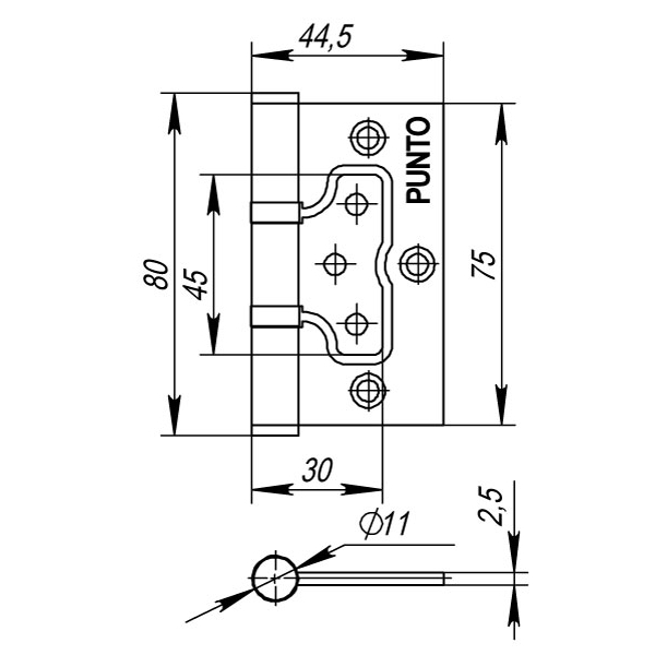 Петля универсальная без врезки IN3200W PB (200-2B 75x2,5) латунь PUNTO