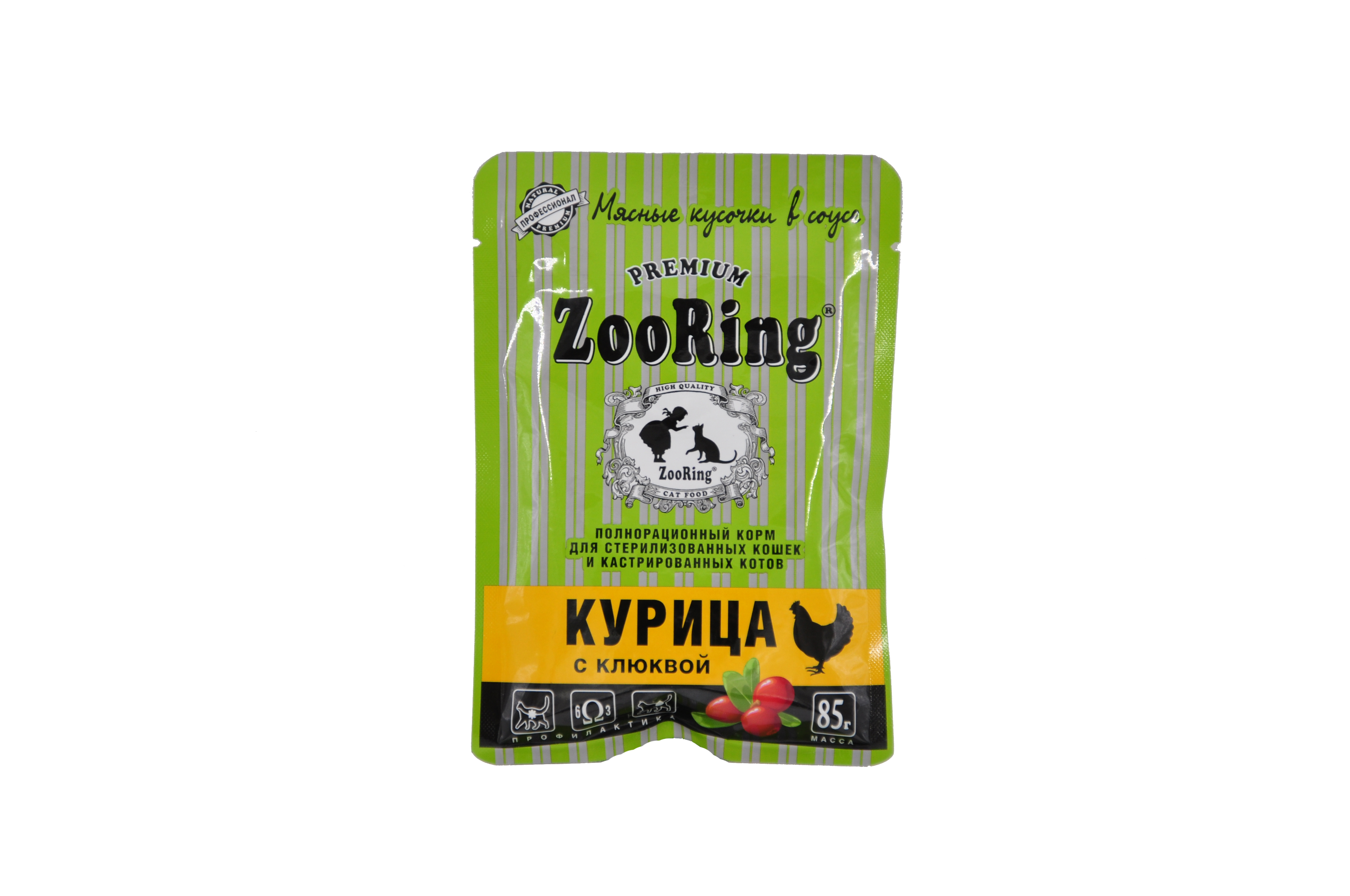 Влажный корм для стерилизованных кошек ZooRing, курица с клюквой, 85 г