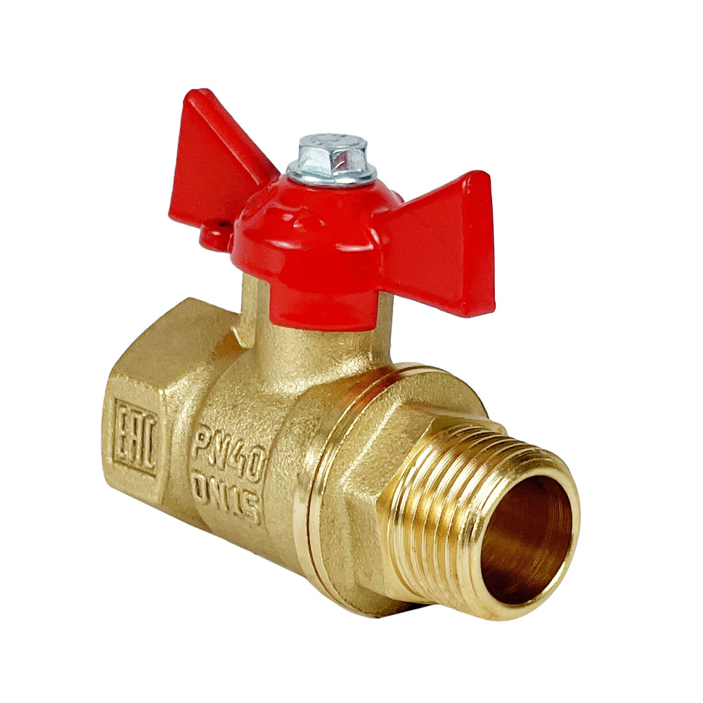 Кран шаровой латунный OPTIMA для ВОДЫ 3/4" ВР/НР ручка-бабочка, VALFEX 