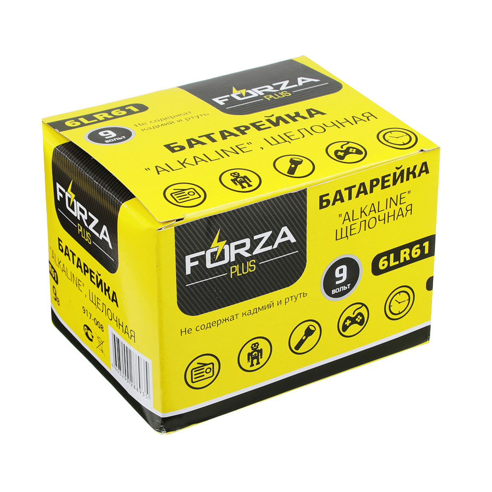 Батарейка FORZA 1шт, тип Крона, "Alkaline" щелочная, BL