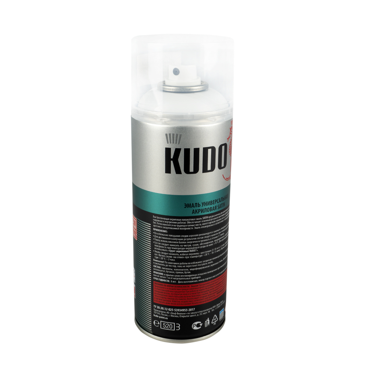 Аэрозольная акриловая краска Kudo Satin KU-0A9003, 520 мл, RAL 9003, белая