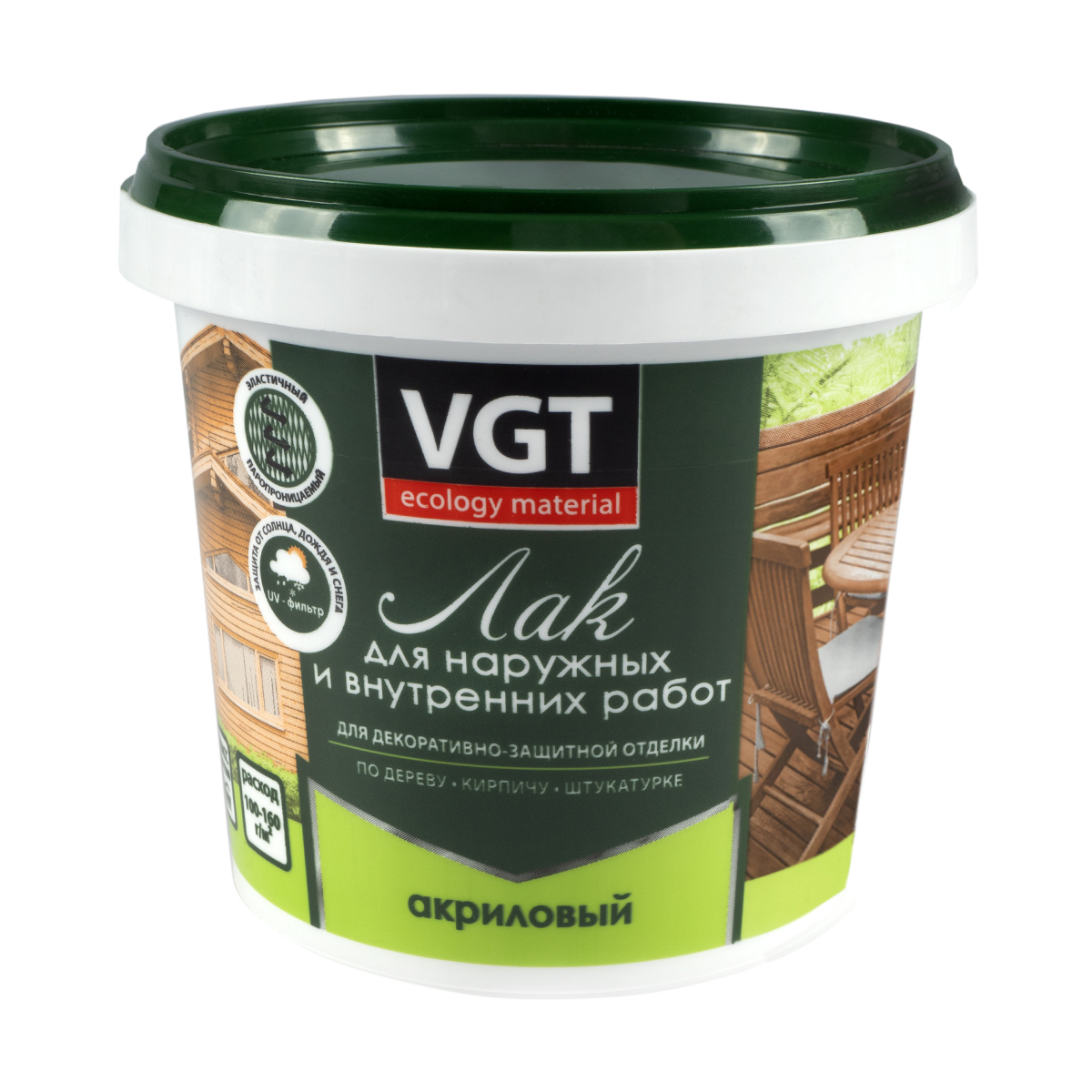 Лак акриловый для наружных и внутренних работ VGT, матовый, 0,9 кг