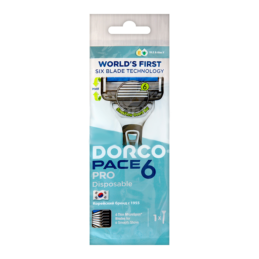 Станок для бритья Dorco PACE 6 PRO NEW, одноразовый, 6 лезвий плавающая головка, увлажняющая полоса
