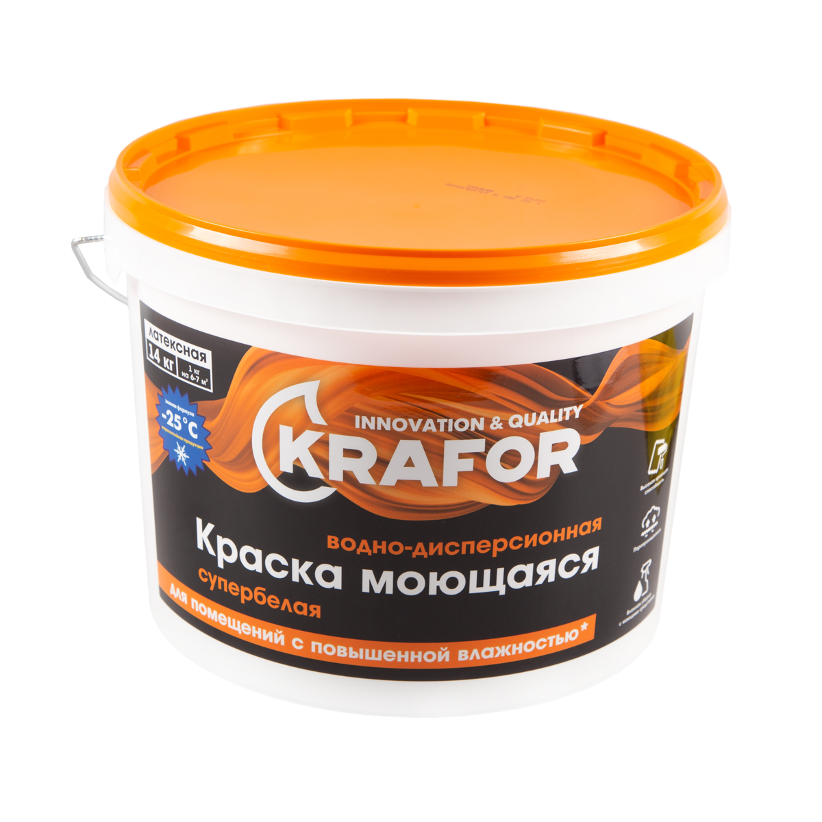 Краска водно-дисперсионная интерьерная моющаяся Krafor, латексная, 14 кг, супербелая