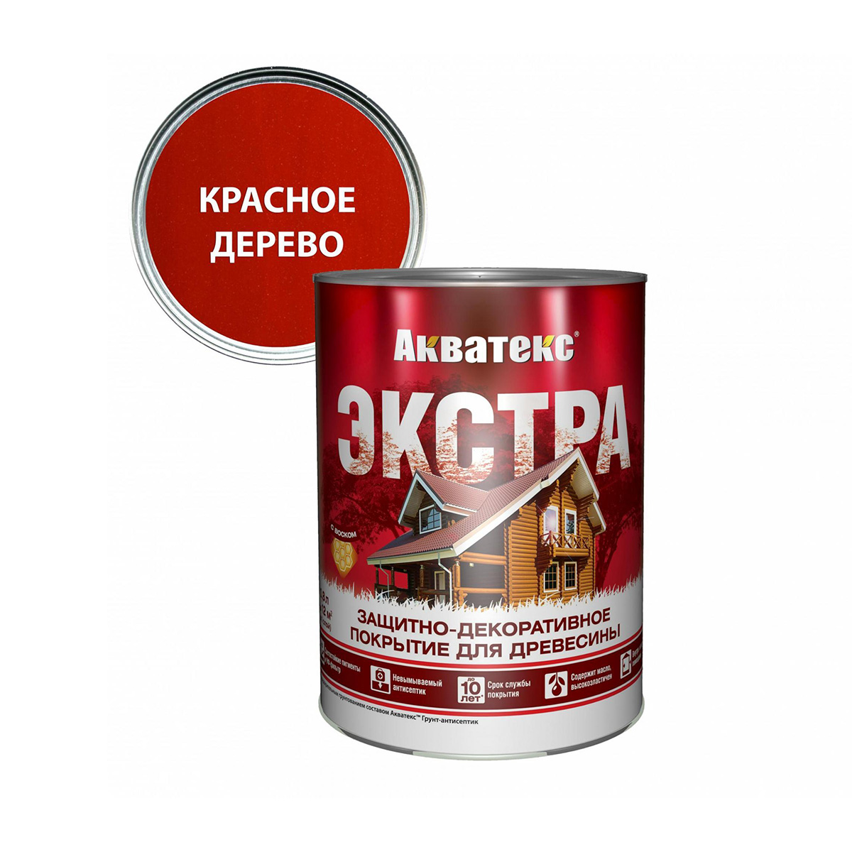 Защитно-декоративное покрытие для дерева Акватекс Экстра, полуглянцевое, 0,8 л, красное дерево