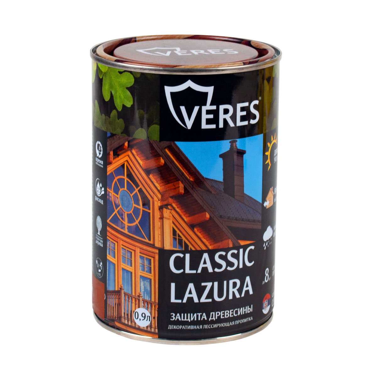 Декоративная пропитка для дерева Veres Classic Lazura №2, матовая, 0,9 л, сосна