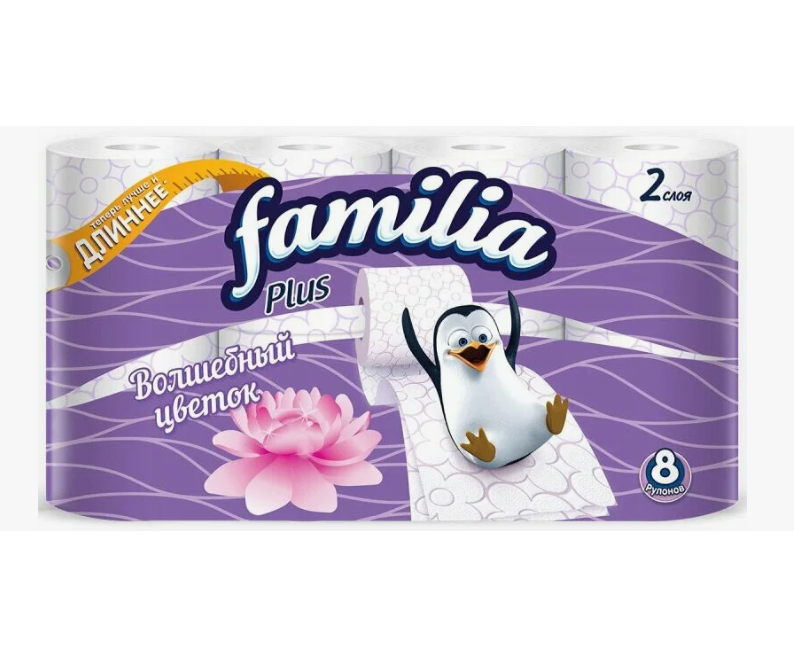 Бумага туалетная Familia Plus  8 рул.2-х.сл. Волшебный цветок *7
