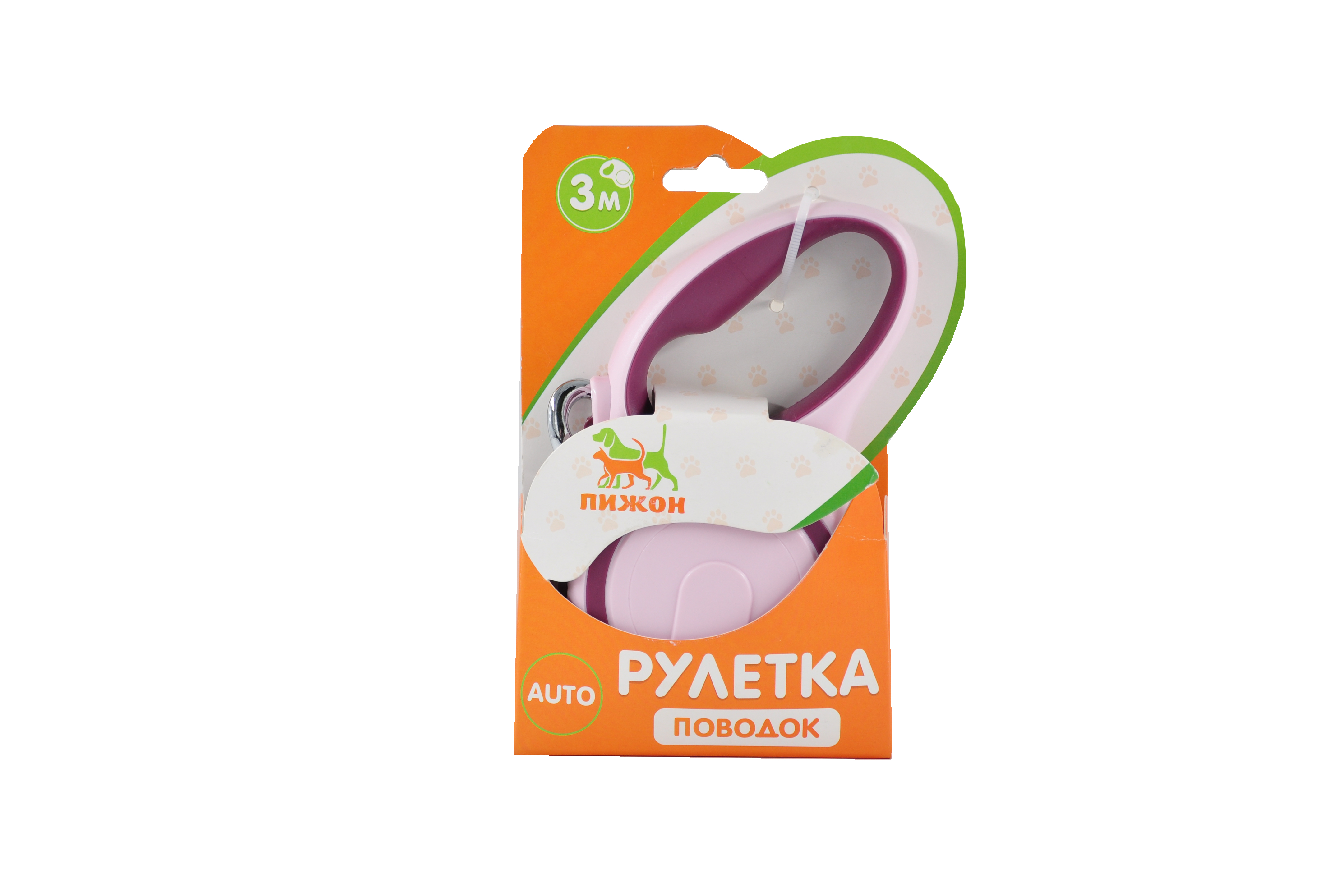 Рулетка ПИЖОН с системой скручивания поводка 3 м до 18 кг