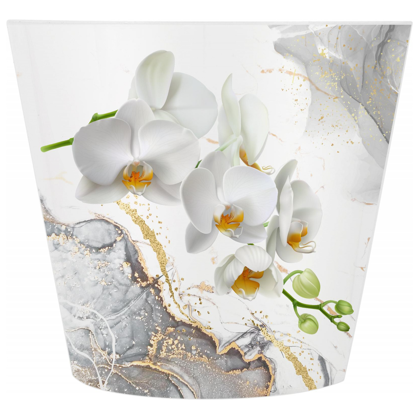 Горшок для цветов, InGreen London Orchid Deco, D160 мм, 1.6 л, с дренажной вставкой, белая орхидея