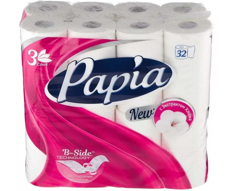 Бумага туалетная Papia 32 рул.3-х.сл Белая *3