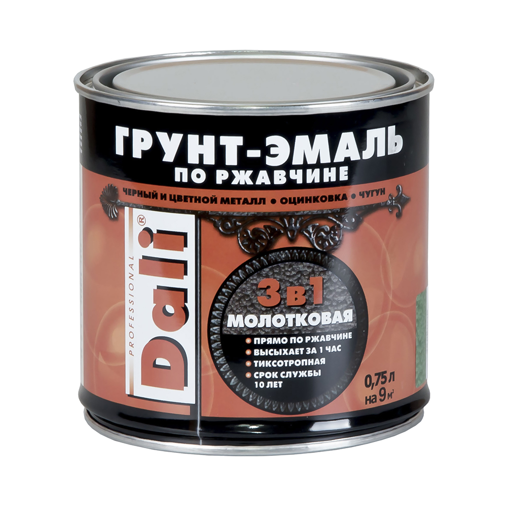 Грунт-эмаль по ржавчине Dali 3 в 1 молотковая шоколадная, 0.75 л 