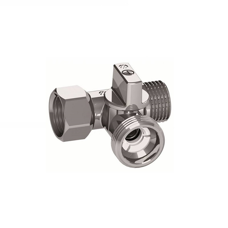Вентиль шаровый трехпроходной М3/4 х М1/2" х П1/2", латунь хромированная