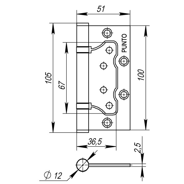 Петля универсальная без врезки IN4200W АВ (200-2B 100x2,5) бронза PUNTO