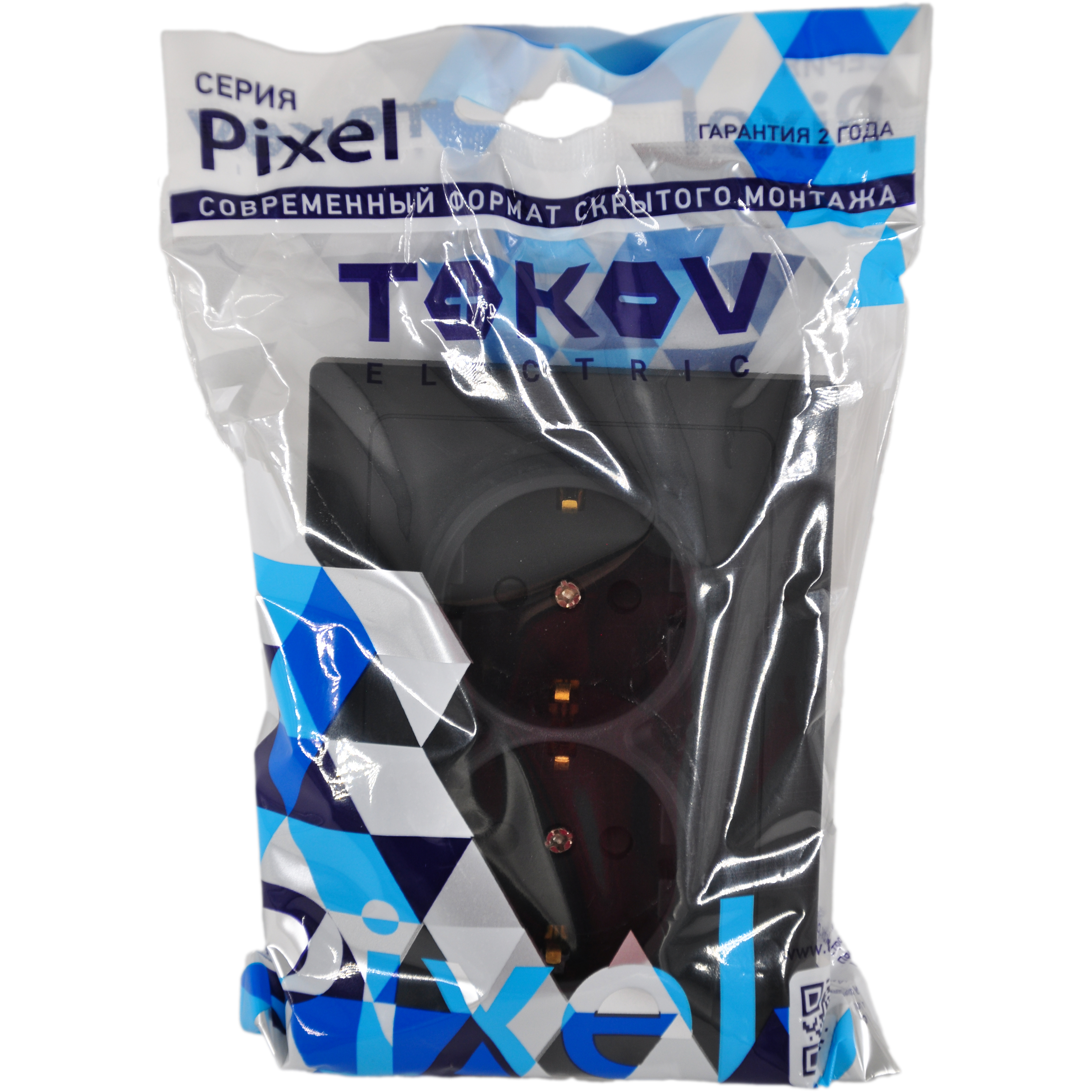 Розетка 2-м СП Pixel 16А IP20 с заземл. защ. шторки в сборе карбон TOKOV ELECTRIC TKE-PX-R2FZSF-C14