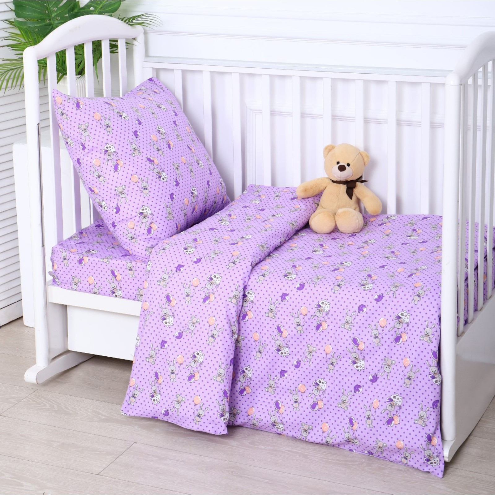 КПБ BABY Зайчики сиреневый, бязь 142гр/м, ГОСТ, хлопок 100%