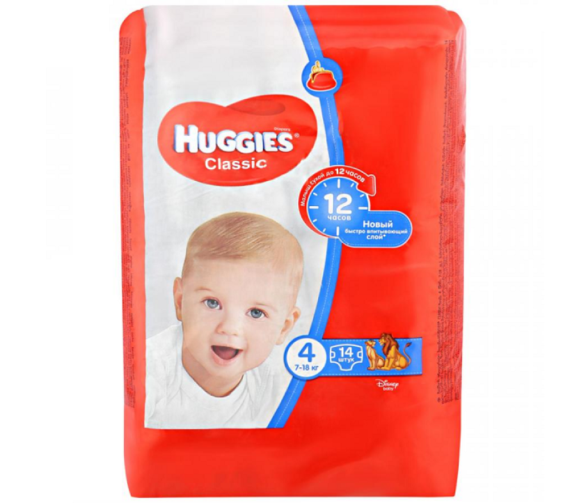 Подгузники Huggies Classic 4  7-18 кг, 14 шт