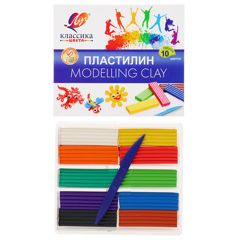 Пластилин "Классика" ЛУЧ, 10 цветов, 200 грамм, со стеком, в картонной коробке