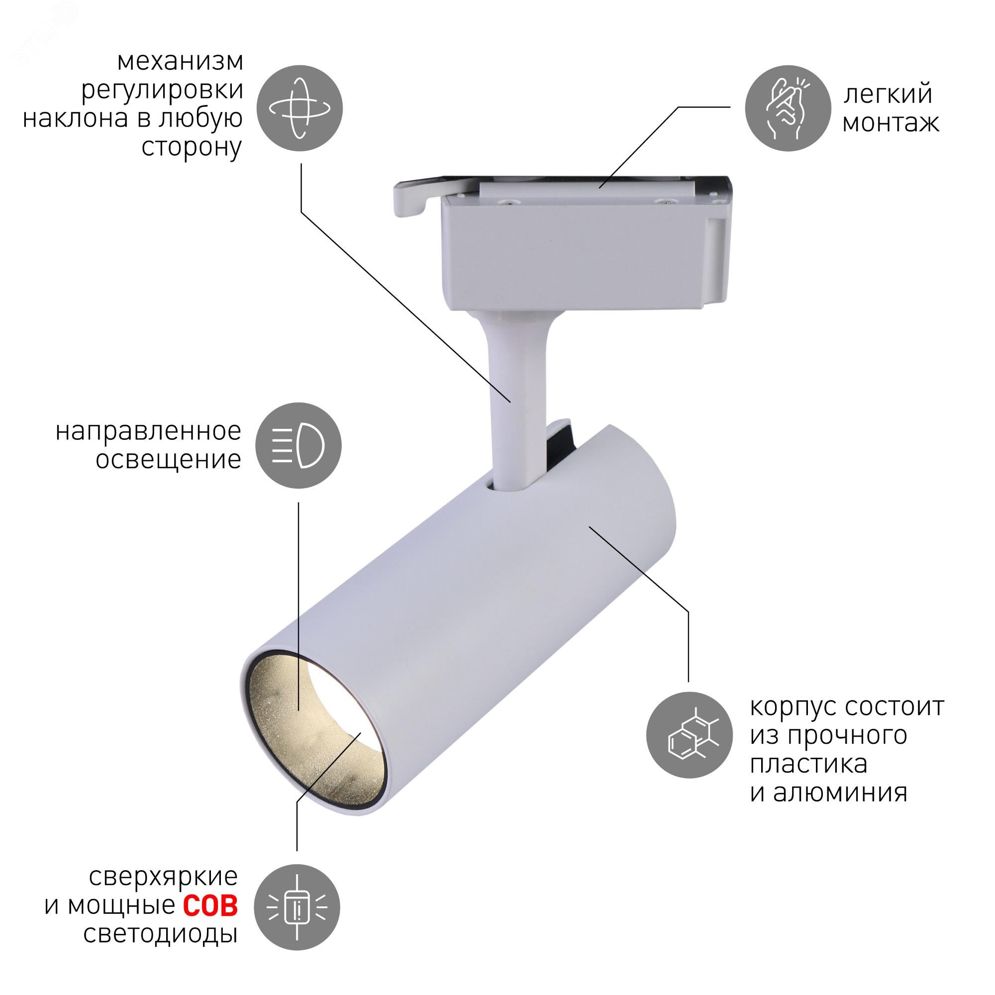Светильник трековый TR5-20 20Вт COB 4000К 1400лм 1ф WH бел. Эра Б0049052