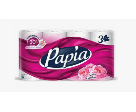 Бумага туалетная Papia  8 рул.3-х.сл. Таинственный сад