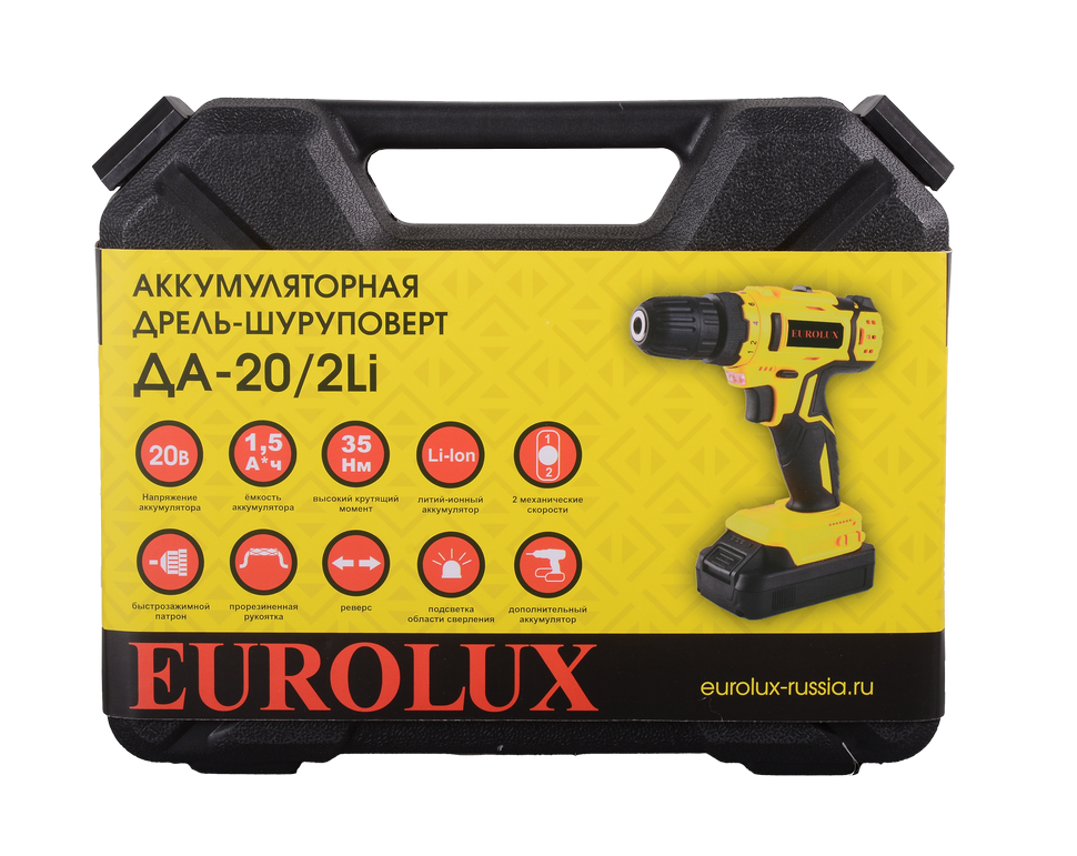 Дрель-шуруповерт аккумуляторная ДА-20/2Li Eurolux