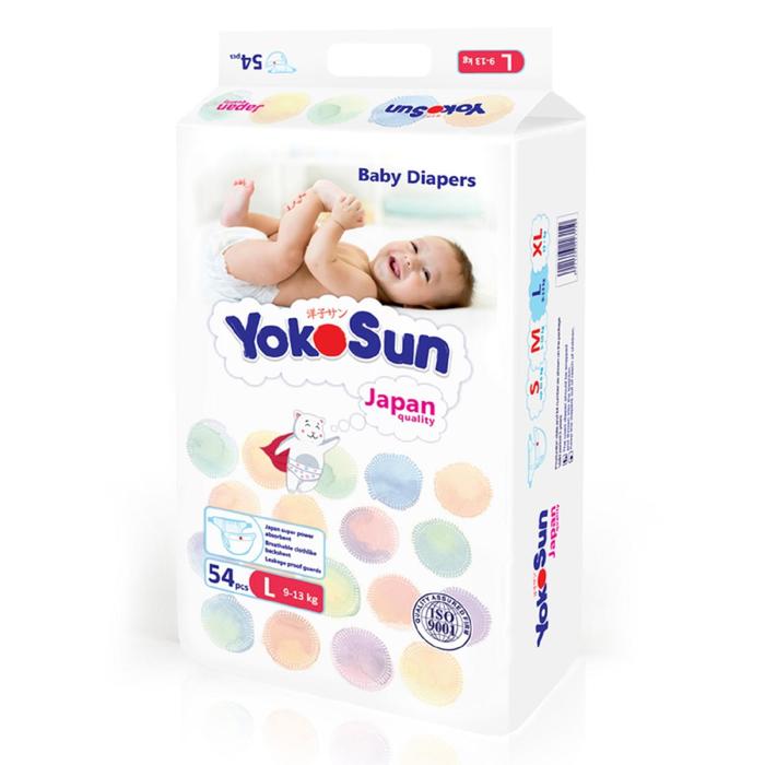 Подгузники YOKOSUN на липучках, размер L (9-13 кг) 54 шт 4820581