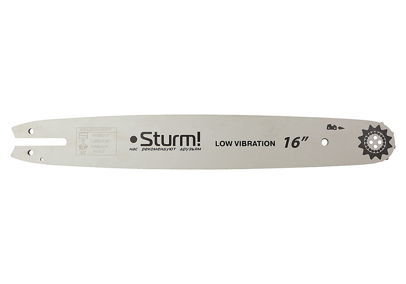 Пильная шина 16" Sturm! паз 1,3мм, 3/8", 56 зв, хвостовик St